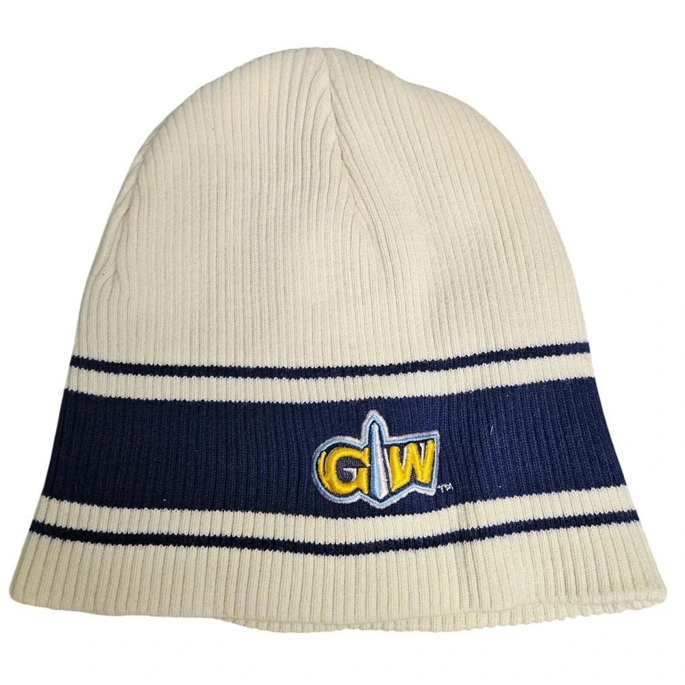 The Game GW Colonials Beanie Unisex OSFM Cream Navy Blue Ribbed Knit Cotton Hat